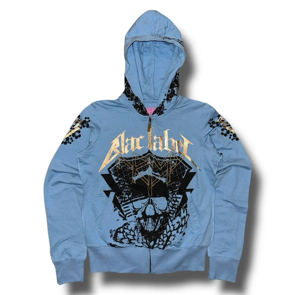 New BLAC LABEL PINK Hoodie Women Medium Motor Metal Full Zip Affliction-Style - Picture 3 of 7